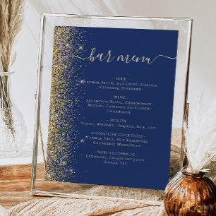 Poster Menu du bar de mariage bleu marine or paillettes
