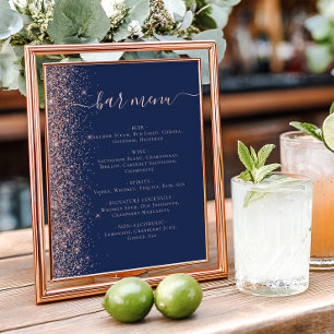 Poster Menu du bar de mariage bleu marine rose or paillet