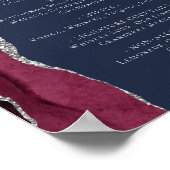 Poster Menu du bar de mariage Bourgogne Argent Agate Bleu (Coin)