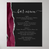 Poster Menu du bar de mariage Bourgogne Argent Agate Fonc (Devant)