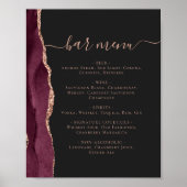 Poster Menu du bar de mariage Bourgogne Rose Or Agate Fon (Devant)