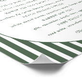 Poster Menu du bar de mariage cabana prépa rayé vert (Coin)