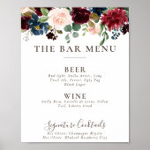 Poster Menu du bar de mariage Fleurs Classiques Fantaisie (Devant)
