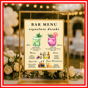 Poster Menu du bar de mariage jaune beurre