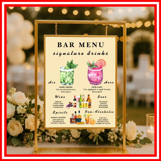 Poster Menu du bar de mariage jaune beurre
