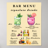 Poster Menu du bar de mariage jaune beurre (Devant)