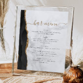 Poster Menu du bar de mariage Marbre Agate Noir Or