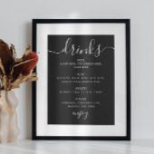 Poster Menu du bar de mariage noir | Boissons à écriture