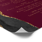 Poster Menu du bar de mariage Noir Or Agate Bourgogne (Coin)