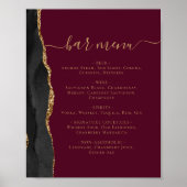 Poster Menu du bar de mariage Noir Or Agate Bourgogne (Devant)