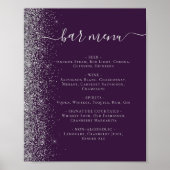 Poster Menu du bar de mariage paillettes argent violet fo (Devant)