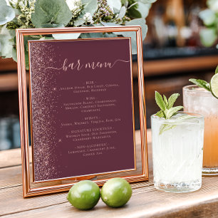Poster Menu du bar de mariage Rose Bourgogne Paillettes O