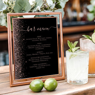 Poster Menu du bar de mariage Rose noire Paillettes d'or