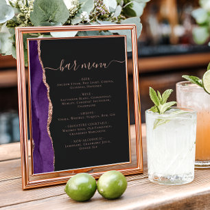 Poster Menu du bar de mariage Rose pourpre or Agate foncé