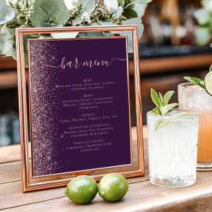 Poster Menu du bar de mariage Rose pourpre Paillettes Or