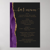 Poster Menu du bar de mariage violet or agate foncé (Devant)