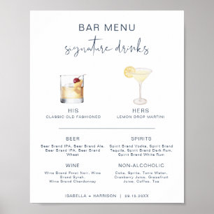 Poster Menu du bar de signature de cocktail Navy CAITLIN