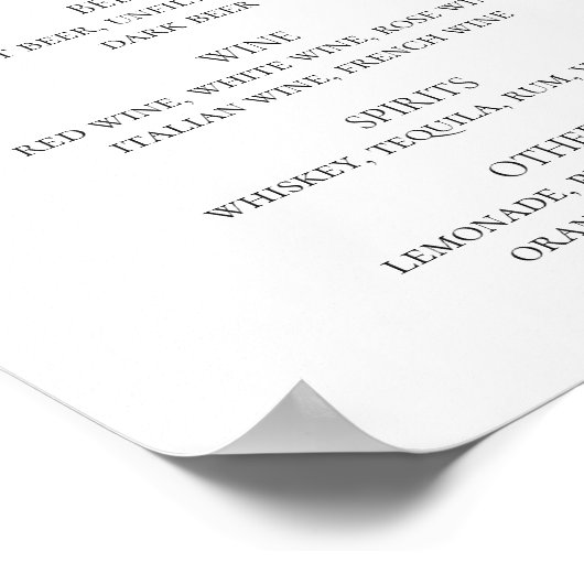 Poster Menu du bar des boissons à fleurs pourpre d'aquare (Coin)