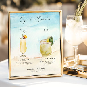 Poster Menu du bar des boissons signatures de la plage oc