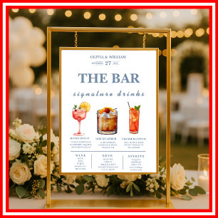 Poster Menu du bar des boissons signatures de mariage ble