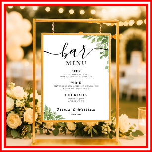 Poster Menu du bar des boissons signatures de mariage Feu