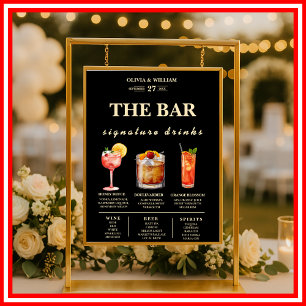 Poster Menu du bar des boissons signatures de mariage jau