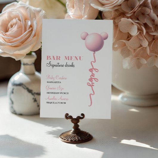Poster Menu du bar des boissons signatures Pink Bear Ball