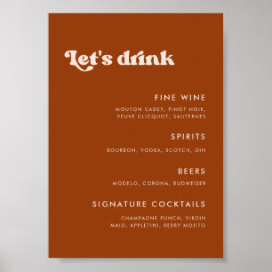 Poster Menu du bar du Mariage Burnt Orange