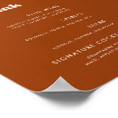 Poster Menu du bar du Mariage Burnt Orange (Coin)