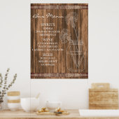 Poster Menu du bar en bois de la grange de campagne rusti (Cuisine)
