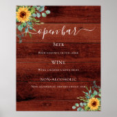 Poster Menu du bar en bois marron des fleurs de soleil (Devant)