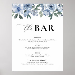 Poster menu du bar floral bleu poussiéreux