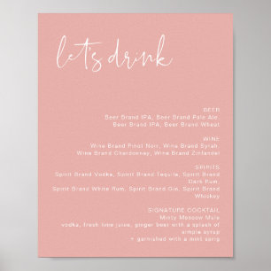 Poster Menu du bar LEAH Vibrant Pastel Rose Let's Drink 