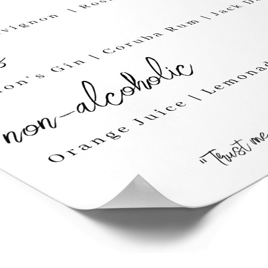 Poster menu du bar mariage - élégance simple (Coin)