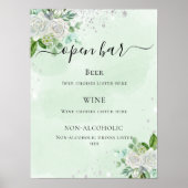 Poster menu du bar mariage vert eucalyptus à fleurs (Devant)