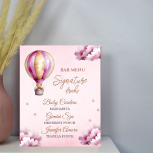Poster Menu du bar pour Baby Shower Rose Pâle Teddy Nuit