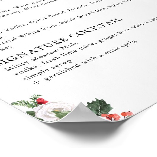 Poster Menu du bar pour la douche de mariée d'hiver de No (Coin)