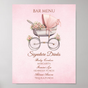 Poster Menu du bar pour poussette bébé rose vintage