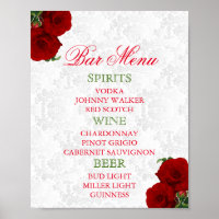 Menu du Bar pour un Mariage Floral Rose Rouge Prof