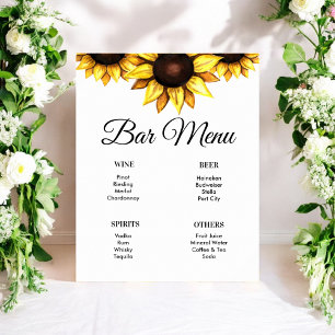 Poster Menu du Bar Tournesol Signe Floral Blanc Jaune