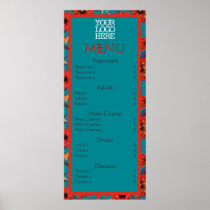 Poster Menu du Café Fleur Rouge Sarcelle