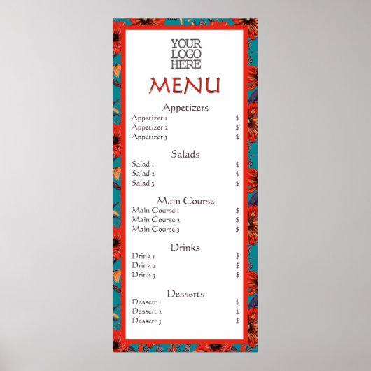 Poster Menu du Café Fleur Rouge Sarcelle (Devant)