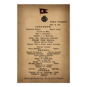 Poster Menu du déjeuner final TITANIQUE 1912