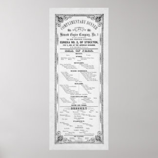Poster MENU DU DÎNER pour POMPIERS 1856