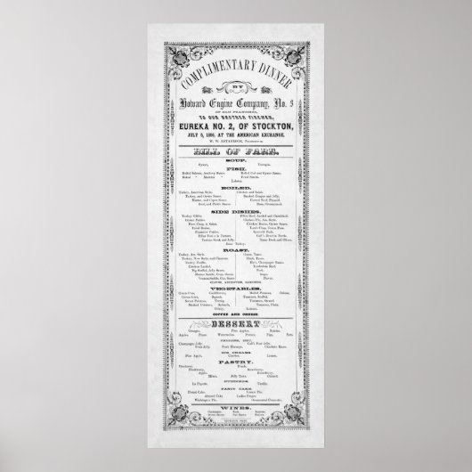 Poster MENU DU DÎNER pour POMPIERS 1856 (Devant)