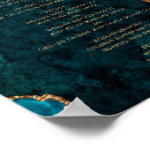 Poster Menu du Mariage d'Agate d'Or bleu turquoise (Coin)