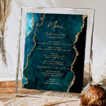Poster Menu du Mariage d'Agate d'Or bleu turquoise<br><div class="desc">Le bord gauche de cet élégant panneau de menu mariage moderne est doté d'une bordure turquoise en aquarelle bleue ornée d'une parties scintillant en faux or. Le mot "Menu" apparaît dans un script d'écriture manuscrite de couleur or. Personnalisez le texte restant avec les noms du couple, la date du mariage...</div>