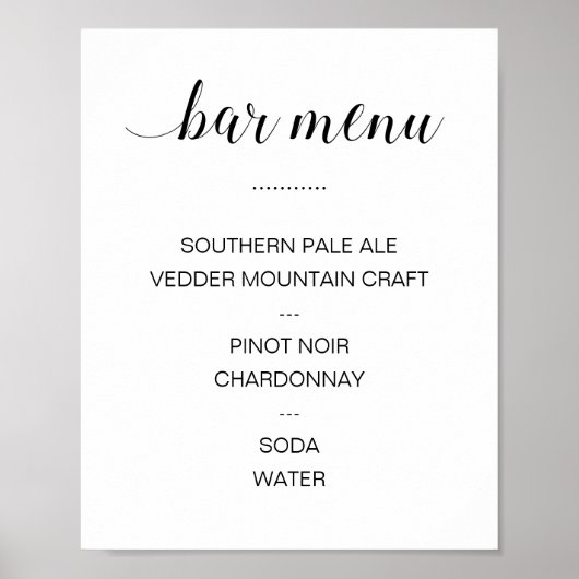 Poster Menu élégant de bar à boissons pour mariage (Devant)
