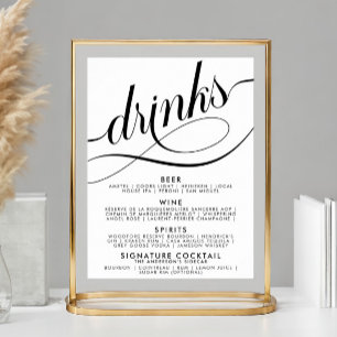 Poster Menu élégant de boissons de mariage au bar avec éc