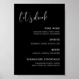 Poster Menu élégant et moderne du bar mariage noir